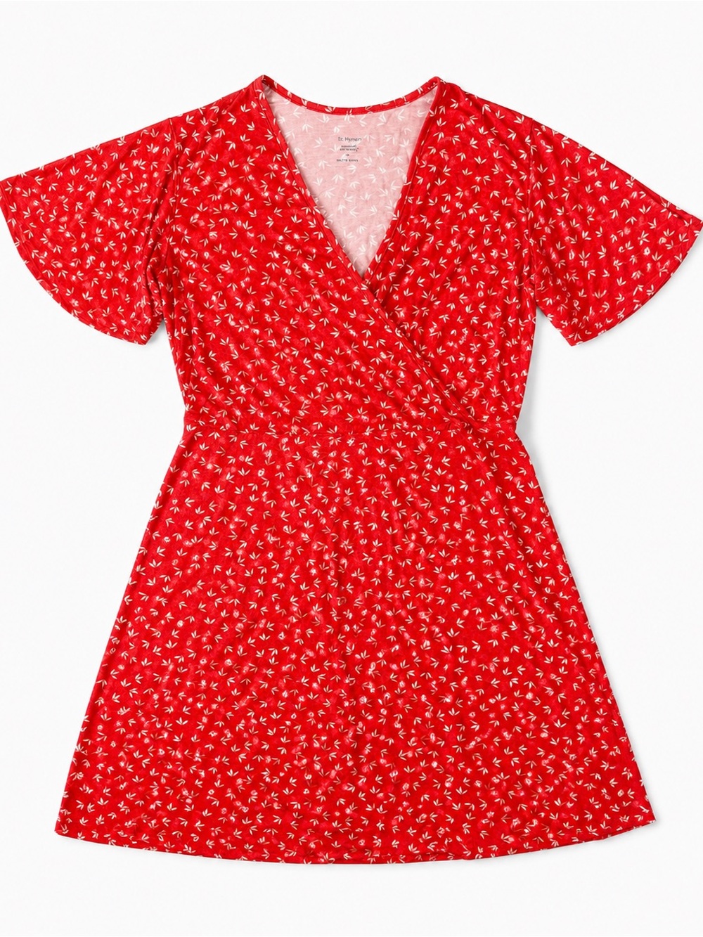 41 Hawthorn Wrap V-Neck Flutter Sleeve Floral Knit Stretch Dress Red/White | M